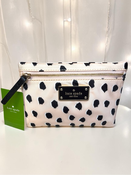 kate spade Handbags - Kate Spade ♠️ Polka Dot Nylon Cosmetic Pouch Wristlet Pink Black Zip Clutch ✨NWT